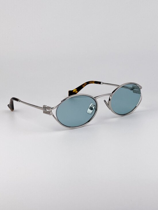 Miu Miu Women’s Sunglasses – LOGO Silver Blue Oval MU52YS 1BC20R New & Authentic main image 5